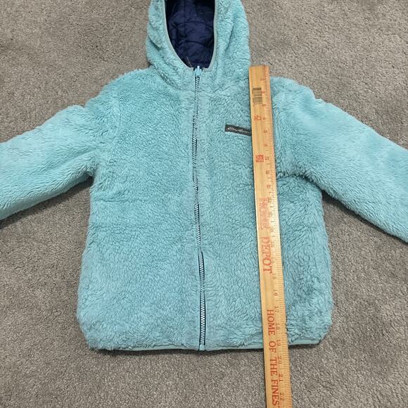 Eddie Bauer Girls Size S 7/8 Blue Puffer Coat Fleece Lined Reversible Jacket - Picture 5 of 5